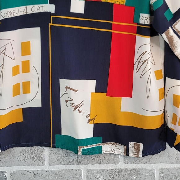 Sen Meei 80's Color Block Picasso Art Inspired Blouse Women's See Measurements - Picture 7 of 12